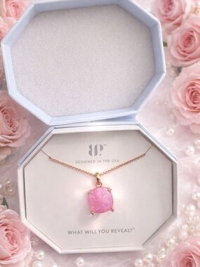 BP Pink Ice Crystal Pendant Necklace with Rose Gold Plating 18"+2.5ExtenderChain